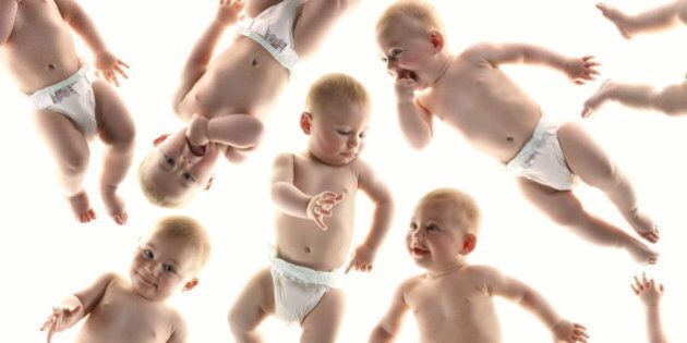 'Cloned' baby boys (3-6 months), white background (Composite)