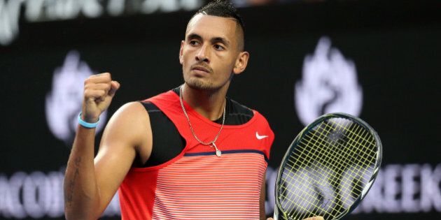 MELBOURNE, AUSTRALIA - JANUARY 18: Nick Kyrgios of Australia celebrates winning a break point in his first round match against Pablo Carreno Busta of Spain during day one of the 2016 Australian Open at Melbourne Park on January 18, 2016 in Melbourne, Australia. (Photo by Michael Dodge/Getty Images)