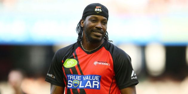 MELBOURNE, AUSTRALIA - JANUARY 18: Chris Gayle of the Renegades looks on prior to the Big Bash League match between the Melbourne Renegades and the Adelaide Strikers at Etihad Stadium on January 18, 2016 in Melbourne, Australia. (Photo by Graham Denholm/Getty Images)