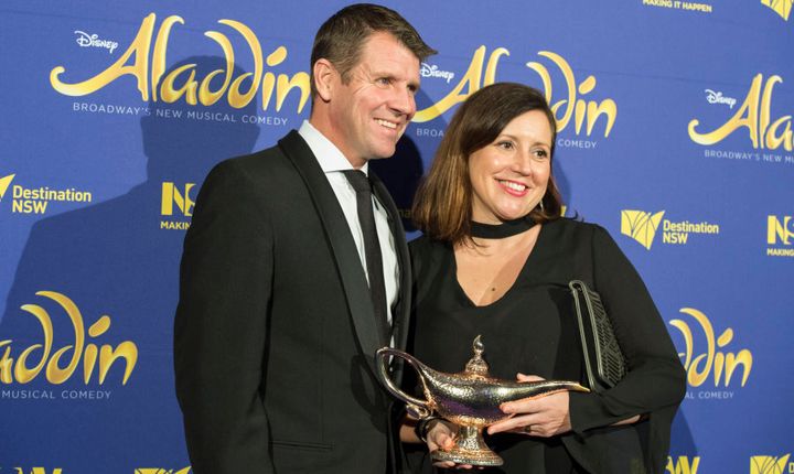 Baird and wife Kerryn Baird at the opening night of Disney's Aladdin two weeks ago. Maybe he should've sought a wish for good health?