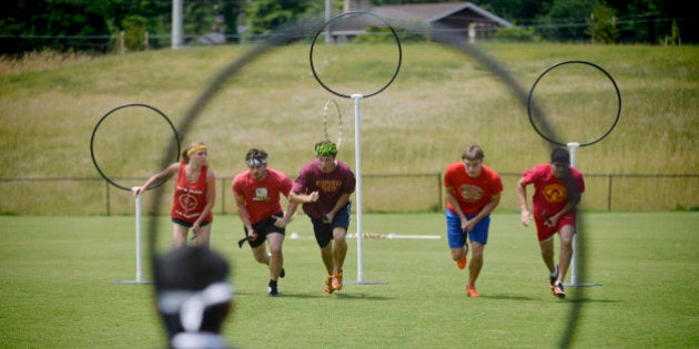 FAIRFAX, VA- JUNE 29: QuidCon is the annual conference of the IQA (International Quidditch Association ), now in its third year. Previous years have been in Chicago and Seattle. QuidCon is the only conference dedicated to quidditch. It's three days of programming focused on making a better player, developing a team, and giving a voice in the IQA (International Quidditch Association ), and also making friends with quidkids around the world. PICTURED, Quidditch enthusiasts enjoy an afternoon of the game in Fairfax, Virginia on June 29, 2014. (Photo by Marvin Joseph/The Washington Post via Getty Images)