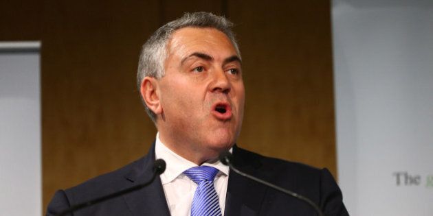 SYDNEY, AUSTRALIA - AUGUST 24: Australian Treasurer Joe Hockey delivers a speech at Westin Hotel on August 24, 2015 in Sydney, Australia. The Coalition Government has announced it will take personal income tax cuts to the next Federal election. (Photo by Daniel Munoz/Getty Images)