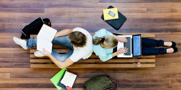 University students studying, from above