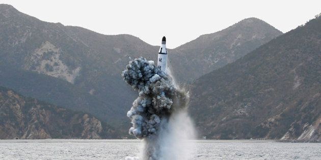 FILE PHOTO - An underwater test-firing of a strategic submarine ballistic missile is seen in this undated photo released by North Korea's Korean Central News Agency (KCNA) in Pyongyang on April 24, 2016. KCNA/File Photo via REUTERS. ATTENTION EDITORS - THIS IMAGE WAS PROVIDED BY A THIRD PARTY. EDITORIAL USE ONLY. REUTERS IS UNABLE TO INDEPENDENTLY VERIFY THIS IMAGE. SOUTH KOREA OUT.