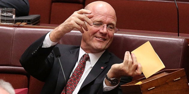 CANBERRA, AUSTRALIA - JULY 07: Senator David Leyonhjelm casts his vote for President of the Senate during an official ceremony at Parliament on July 7, 2014 in Canberra, Australia. Twelve Senators will be sworn in today, with the repeal of the carbon tax expected to be first on the agenda. (Photo by Stefan Postles/Getty Images)