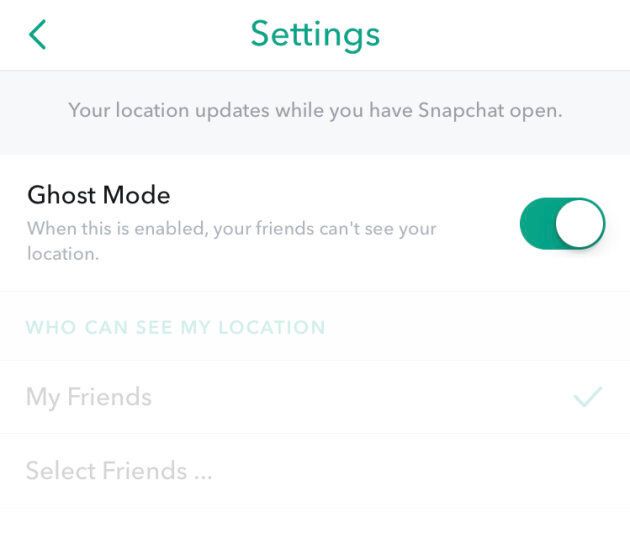 Switch on Ghost Mode to hide your location from friends.