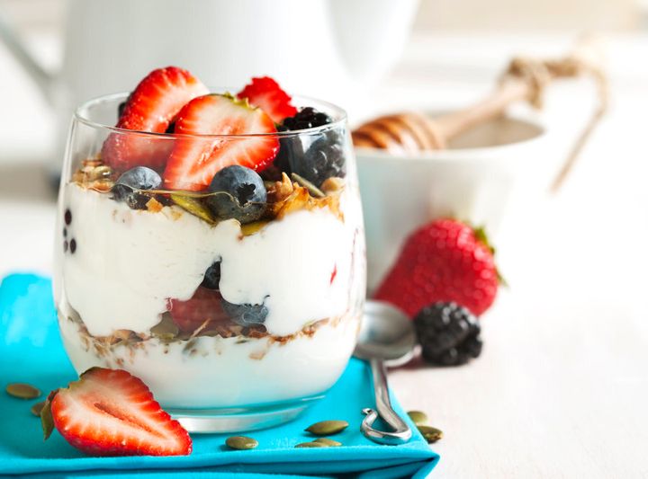 There's nothing wrong with plain natural yoghurt, especially with granola and berries.