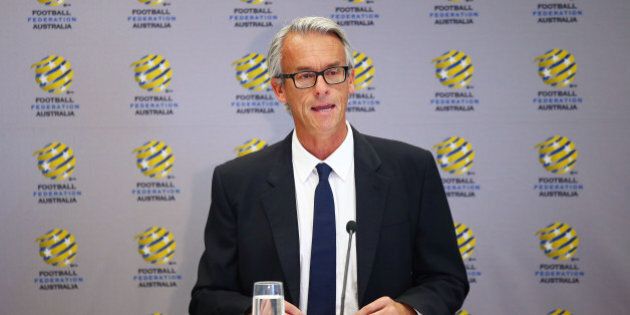 SYDNEY, AUSTRALIA - DECEMBER 01: FFA CEO David Gallop speaks to the media during a press conference at the FFA Offices on December 1, 2015 in Sydney, Australia. (Photo by Matt King/Getty Images)
