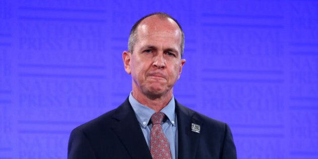 CANBERRA, AUSTRALIA - MARCH 26: (EUROPE AND AUSTRALASIA OUT) Australian Al Jazeera journalist Peter Greste addresses the National Press Club in Canberra, Australian Capital Territory. (Photo by Kym Smith/Newspix/Getty Images)