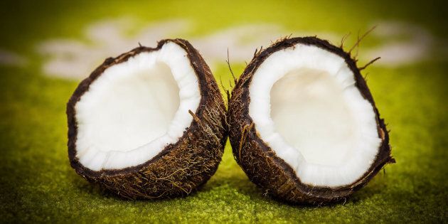 A look inside a mature coconut.