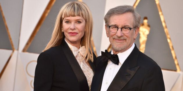 Kate Capshaw, left, and Steven Spielberg arrive at the Oscars on Sunday, Feb. 28, 2016, at the Dolby Theatre in Los Angeles. (Photo by Jordan Strauss/Invision/AP)