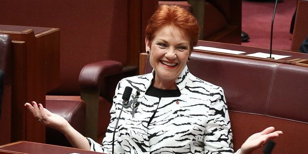 Senator Pauline Hanson takes her seat
