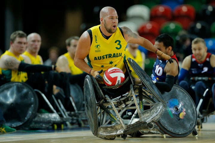 Australian Ryley Batt playing a match in the World Wheelchair rugby challenge in London in 2015.