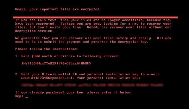 The latest ransomware attack presented computer users with a black screen, requesting $300 worth of bitcoins to restore their data.