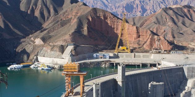 A hydropower station and dam in Jianzha County, Qinghai Province, China.
