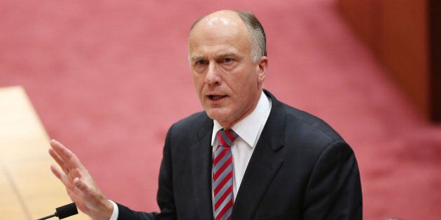 CANBERRA, AUSTRALIA - JULY 07: Senator Eric Abetz during Senate question time on July 7, 2014 in Canberra, Australia. Twelve Senators will be sworn in today, with the repeal of the carbon tax expected to be first on the agenda. (Photo by Stefan Postles/Getty Images)