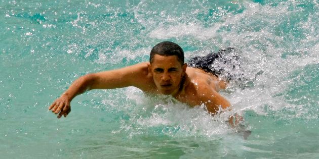Top: Barack Obama body surfs at Sandy Beach on the island of Oahu in 2008. Bottom: After discovering this new species of fish in June, Richard Pyle and his colleagues plan to name it after Obama and his efforts to expand the Papahānaumokuākea Marine National Monument.