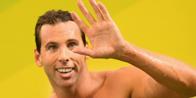 ADELAIDE, AUSTRALIA - APRIL 08: Grant Hackett of Australia waves to the crowd after racing in the Men's 200 Metre Freestyle during day two of the 2016 Australian Swimming Championships at the South Australia Aquatic Centre on April 8, 2016 in Adelaide, Australia. (Photo by Quinn Rooney/Getty Images)