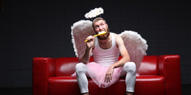 Tooth Fairy: brushing teeth with giant toothbrush