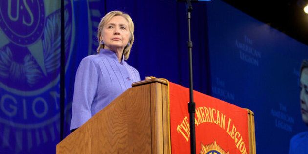Democratic presidential nominee Hillary Clinton addresses the National Convention of the American Legion in Cincinnati, Ohio, U.S., August 31, 2016. REUTERS/Bryan Woolston