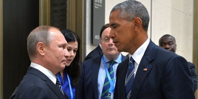 The photo of Russian President Vladimir Putin, left, meeting U.S. President Barack Obama on the sidelines of the G20 summit in China on Monday that's become a viral sensation.