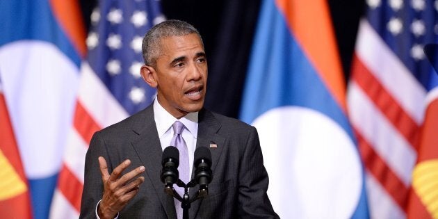 US President Barack Obama speaks about US-Laos relations at the Lao National Cultural Hall in Vientiane on September 6, 2016.Barack Obama became the first US president to visit Laos in office, touching down in Vientiane late on September 5 for a summit of East and South East Asian leaders. / AFP / SAUL LOEB (Photo credit should read SAUL LOEB/AFP/Getty Images)