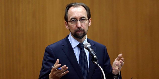 United Nations High Commissioner for Human Rights Zeid Ra'ad Al Hussein delivers a speech at the opening of a new Council's session on June 13, 2016 in Geneva.Registration centers for migrants arriving on the Greek islands from the Turkish coast are essentially 'large areas of forced confinement', on Monday denounced the UN High Commissioner for Human Rights Zeid Ra'ad Al Hussein. / AFP / FABRICE COFFRINI (Photo credit should read FABRICE COFFRINI/AFP/Getty Images)