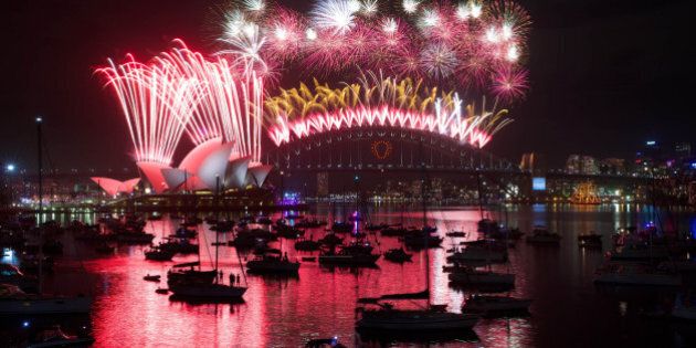 SYDNEY, AUSTRALIA - JANUARY 1: New Years Eve midnight fireworks over Sydney Harbour, January 1, 2015 in Sydney, Australia. (Photo Wolter Peeters/Fairfax Media)
