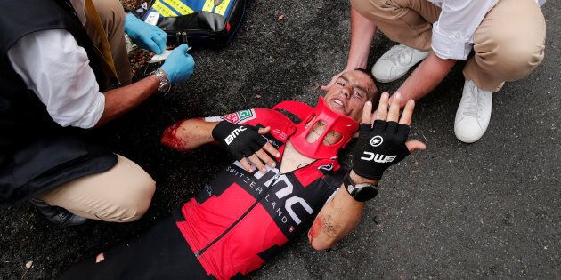 Porte came undone on a slippery twist in the treacherous Mont du Chat descent on day nine of the tour.