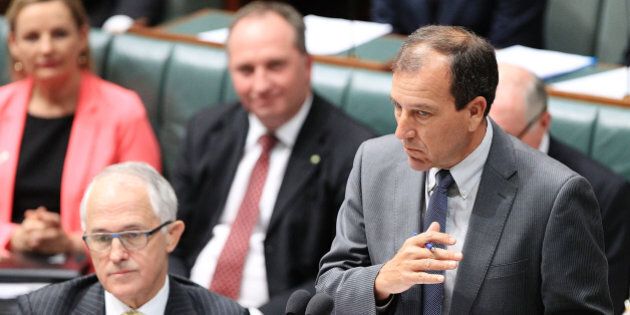 CANBERRA, AUSTRALIA - DECEMBER 03: Special Minister of State Mal Brough during House of Representatives question time at Parliament House on December 3, 2015 in Canberra, Australia. Mr Brough is being investigated by the Australian Federal Police any involvement in getting former staffer James Ashby to obtain copies of then-speaker Peter Slipper's diary in 2012. (Photo by Stefan Postles/Getty Images)