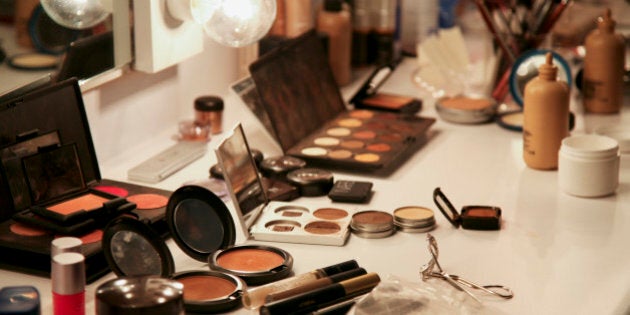 Selection of make-up on dressing table