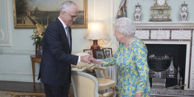 Queen Elizabeth II meets with the Prime Minister of Australia Malcolm Turnbull during an audience at Buckingham Palace.