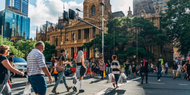 People crossing in George Crossing in Town Hall Sydney