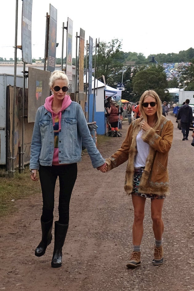 Poppy Delevigne and Sienna Miller at Glastonbury 2017.