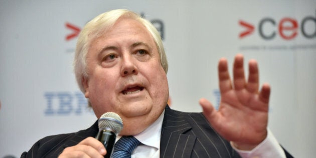 Clive Palmer, federal leader of the Palmer United Party (PUP) and chairman of Mineralogy Pty, speaks during the State of the Nation conference hosted by the Committee for Economic Development of Australia (CEDA) in Canberra, Australia, on Monday, June 22, 2015. Reserve Bank of Australia board member John Edwards told the conference that Australia has a problem of slow growth that is not fast enough to keep up with growth in the workforce. Photographer: Mark Graham/Bloomberg via Getty Images