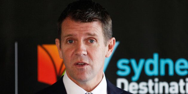 SYDNEY, AUSTRALIA - AUGUST 19: NSW Premier, Mike Baird addresses the media during a V8 Supercars media announcement about the Bathurst 1000, at Overseas Passenger Terminal on August 19, 2015 in Sydney, Australia. (Photo by Brendon Thorne/Getty Images)