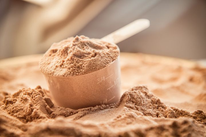 Whey protein is a by-product of cheese production and can come flavoured with cocoa and vanilla.