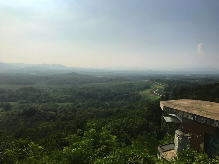 Peering across the DMZ into North Korea from the Dora Observatory.