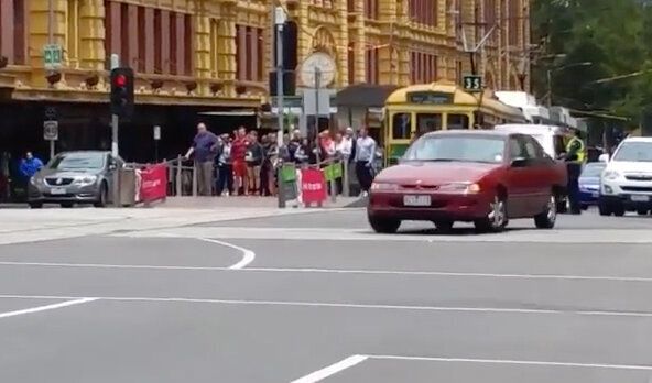 Screen grabs allegedly showing burnouts at Flinders Street, Melbourne