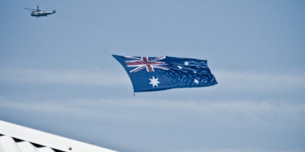 Helicopter flying over roof, Australia