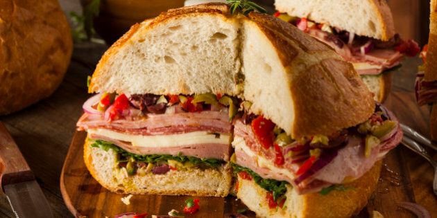 Cajun Muffaletta Sandwich with Meat Olives and Cheese