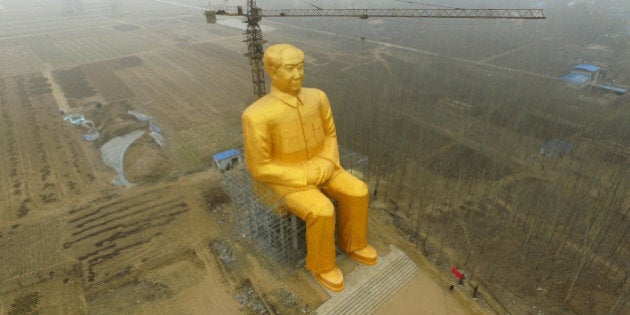 TONGXU, CHINA - JANUARY 04: (CHINA OUT) A huge statue of Chairman Mao Zedong, 36.6 meters in height, is under construction at Zhushigang village on January 4, 2016 in Tongxu County, China. The statue costs nearly 3 million yuan (459,300 USD) donated by several entrepreneurs and some villagers in Zhushigang village. (Photo by ChinaFotoPress/ChinaFotoPress via Getty Images)