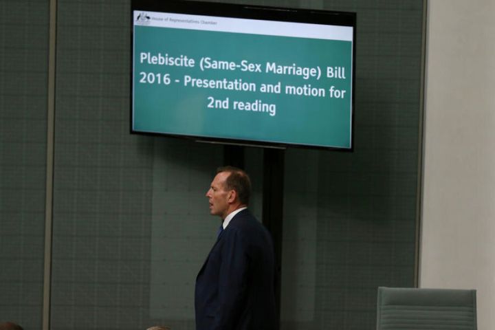 Former PM Tony Abbott in the House of Representatives during the introduction of the plebiscite legislation