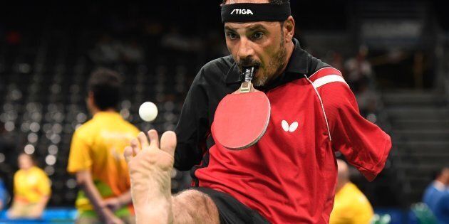 Egypt's Ibrahim Hamadtou competes in table tennis at the Riocentro during the Paralympic Games in Rio de Janeiro, Brazil on September 9, 2016.