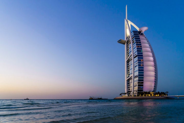 Burj Al Arab luxury hotel on Jumeirah Beach, Dubai.