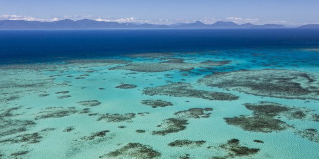 An inshore reef seen from the air, Queensland, Great Barrier Reef.
