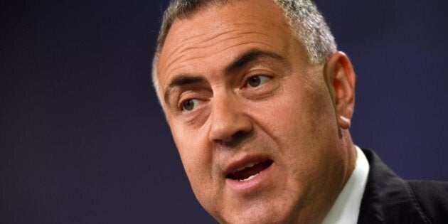 Australian Treasurer Joe Hockey speaks during a press conference in Sydney on September 2, 2015. Australia's economy expanded at its slowest quarterly pace for more than two years as mining and construction activity fell and exports declined, data showed on September 2, hit by weakening growth in its biggest trading partner China. AFP PHOTO / William WEST (Photo credit should read WILLIAM WEST/AFP/Getty Images)