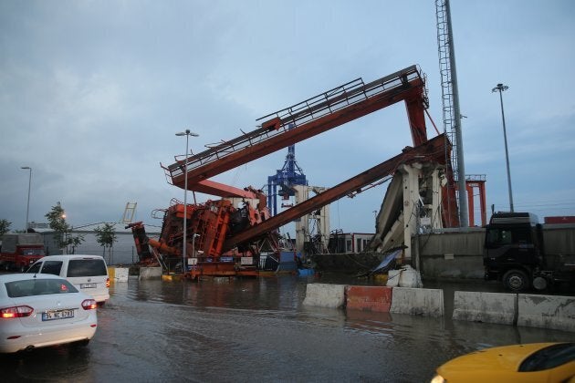 A crane at Haydarpasa Port, near the Bosphorous collapsed during the storm.