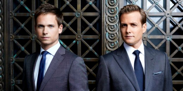 SUITS -- Season: 2 -- Pictured: (l-r) Patrick J. Adams as Mike Ross, Gabriel Macht as Harvey Specter -- (Photo by: Robert Ascroft/USA Network/NBCU Photo Bank via Getty Images)