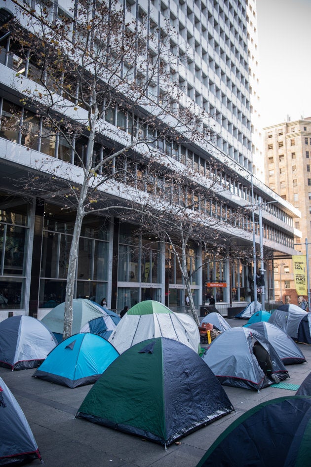 Tents set up at the safe space for homeless in Martin Place, Sydney. 25th July 2017